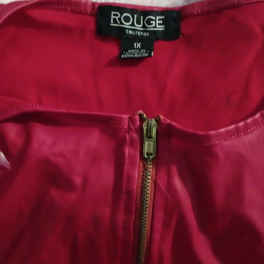 Faux Red Leather Top With Front Zipper - Picture 2 of 3